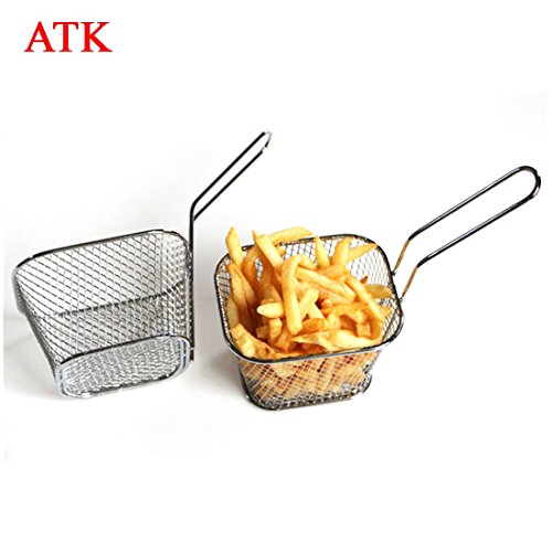 Click Here to See More Images ATK Cooking Basket Strainer, Square Deep Fry Basket Rinse Strainer Stainless Steel Colander Magic Mesh Basket Drainer Frying French Fryer Kitchen Tool
