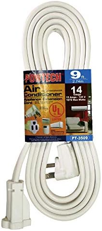 POWTECH Heavy duty 9 FT Air Conditioner and Major Appliance Extension Cord UL Listed 14 Gauge, 125V, 15 Amps, 1875 Watts GROUNDED 3-PRONGED CORD