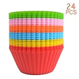 24 Pack Silicone Cupcake Baking Cups 24 Reusable Non-stick Cupcake Holder Liners Cup Molds Vibrant Muffin Molds 6 Colors, Pack of 24