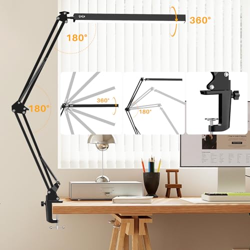 Salandens Lampara de Escritorio, Lampara de Mesa Con Brazo Flexible de 360°, Lampara Led Con 3 Luces Regulables, Blanca, Cálida y Blanca Cálida