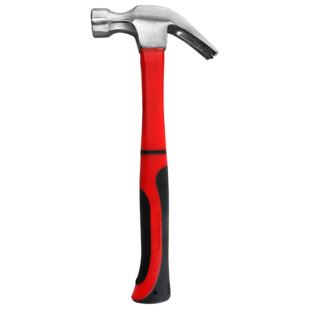 Dekton 20oz Fibreglass Claw Hammer-Anti-Slip Handle| Shock-Absorbing Fibreglass Core| Durable Steel Head| Precision Balanced| Heavy-Duty Nail Removal| Ideal for Construction, Carpentry| High Resistant