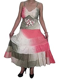 Mogul Bohemian Dress Vintage Style Tierd Cotton Spaghetti Strap Maxi Long Dresses M