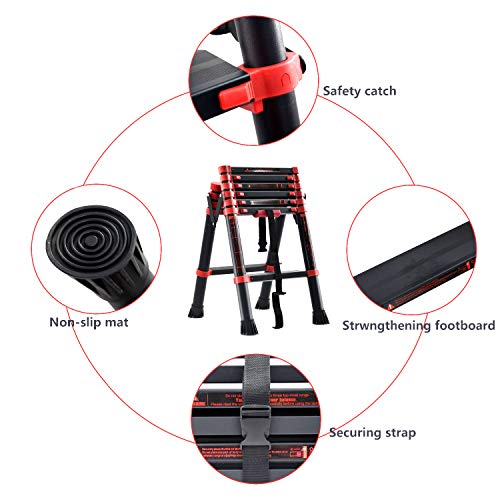 charaHOME 5+7 Step Ladders Telescopic Ladder with Aluminum 6 ft Tall Extendable Retractable Compact and Multi Position Ladder Telescoping Lightweight Portable Ladder Height-Locking Latches A-Frame - Thumbnail 3