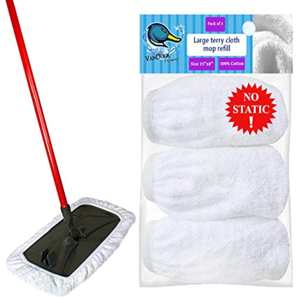 3 Terry Cloth 100 Cotton Mop Refills. 15x8 Inches (Pack Of 3