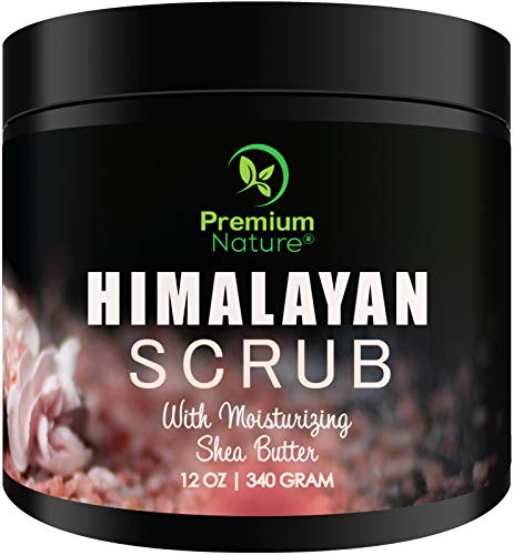 Himalayan Salt Exfoliating Body Scrub - Face Hand Lip Foot & Body Shower Scrub with Pink Sea Salt Essential Oil Acne Scar Treatment Natural Skin Care Exfoliator Mens Facial Scrubber Cellulite Remover