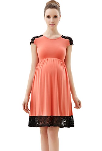 Momo Maternity Lace Insert Skater Dress - Coral M