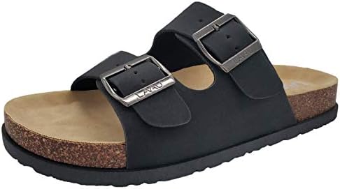 LAVAU Cork Footbed Slide Sandals for Women 2 Strap Double Buckle Adjustabe Sandals Size 5-11 SSBK01-W-hei-8 Black