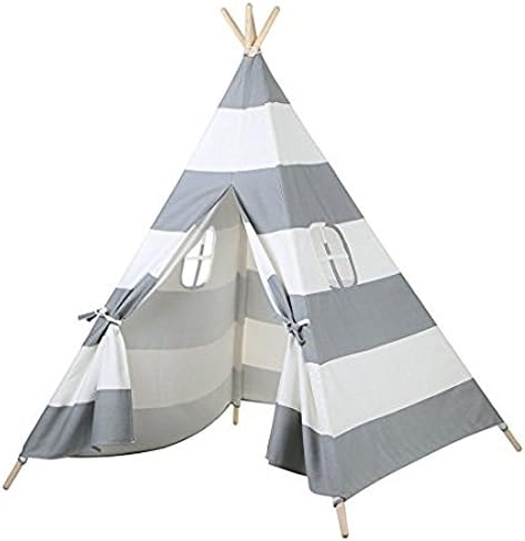 MakBB Indoor White Teepee Tent Play Playhouse Tents Canvas for Kids with Carry Case - Grey Stripes