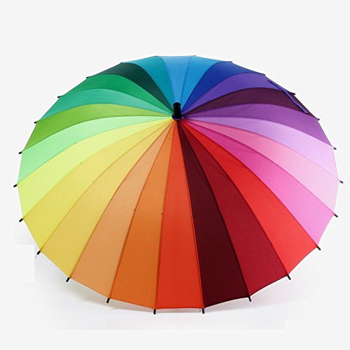 meizhouer 24k Color Rainbow Umbrella Fashion Long Handle Straight Anti-UV Sun/Rain Stick Umbrella Manual Big Parasol - Thumbnail 2