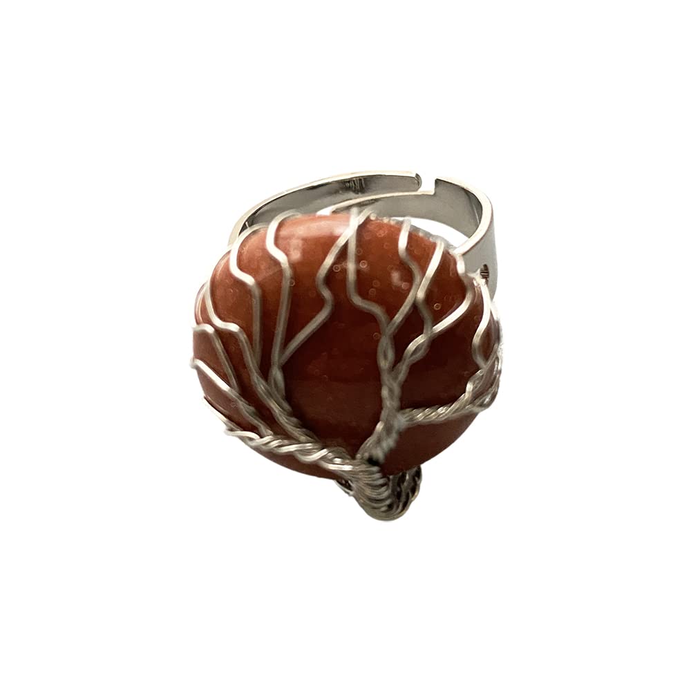 VIE Wire Wrapped Tree of Life Ring, 2cm, Red Goldstone