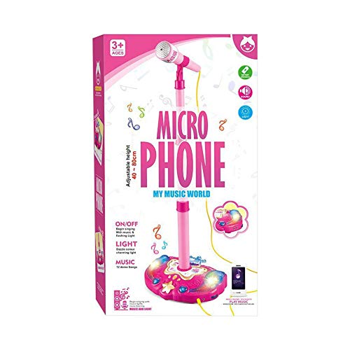 Early Education Single Microphone Karaoke Singing Musical Toy for Children - Adjustable Holder with Flashing Connect to Mobile Phone Stage Lighting and Pedals