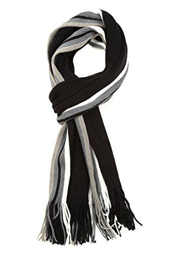 Sakkas 1591 - Rhyland Striped Color Block Knitted Winter Scarf With Fringe - EdgeStripeBlack - OS