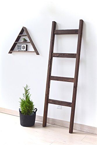 image for Bits + Bushel, 5 Ft Wooden Decorative Ladder | 4 Rung, Stained Dark Wa