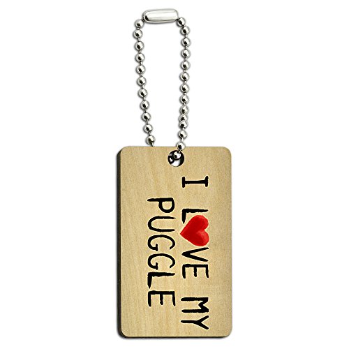 I Love My Puggle Written on Paper Wood Wooden Rectangle Key Chain