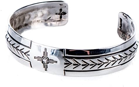 Turquoise Skies TSKIES: Silver Bracelets for Women, Attune Cuff 'Zia' Stamp Finish, 100% Navajo American Made Jewelry