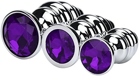SKUN 3 Pcs 3 Size A-n-a-l P-l-u-g Round Shaped Base With Jewelry Birth Stone for Super Stimulation (purple)