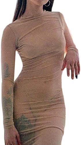 ouxiuli Women's Perspective Club Sexy Slim Fit Bodycon Mini Mesh Dress