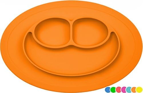 Silicone Placemat + Plate, Strong Table Suction, Fits Most Highchair Trays, Dishwasher, Microwave and Oven Safe, FDA Approved BPA Free, For Kids, Babies and Toddlers, 7 Colors Available (Orange)