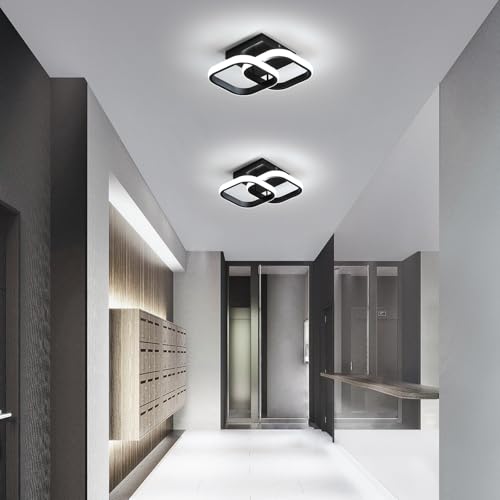 Comely 2 Packs Modern LED Ceiling Light, 22W 2475LM Small Square Indoor LED Ceiling Lamp for Bedroom, Hallway, Balcony, White Light 6500K, Black, 24 cm