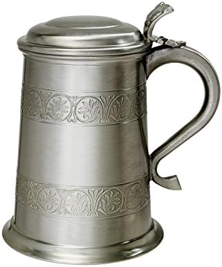 Wentworth Pewter - Medieval Antique Finish Pewter 1 Pint Tankard (Lidded Tankard)