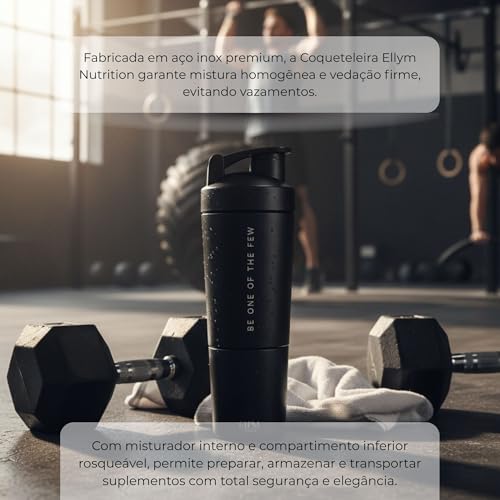Coqueteleira Aço Inox 600ml com Compartimento Inferior ELLYM NUTRITION Misturador Ideal Shakes (Azul)