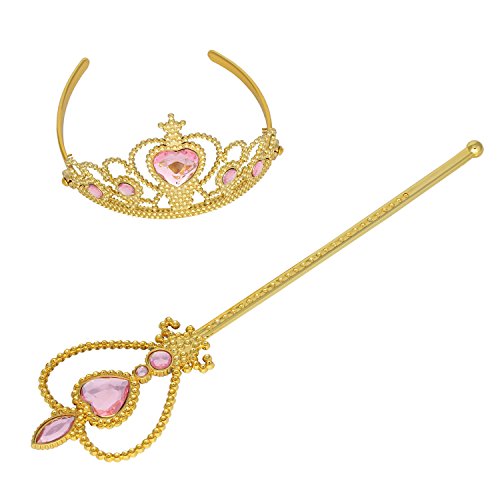 XiangGuanQianYing Princess Dress up Princess Wands Tiaras and Crowns for Little Girls Princess Party Supplies Tiara Wand set Pink
