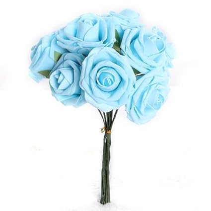 Bouquet 10pcs Fleur Artificiel Rose En Mousse Bleu Déco Mariage Maison