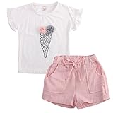 Girls Ruffle Flower T-shirt and Pink Pocket Shorts Clothing Set outfit Clothes (3-4Y)