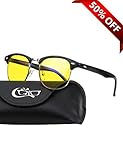 CGID CY56 Horn Rimmed Blue Light Blocking Glasses,Better Sleep, Anti Glare Fatigue Blocking Headaches Eye Strain,Great for Computer/Phone Readers,Black Frame,Yellow Lens