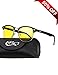 CGID CY56 Horn Rimmed Clubmaster Blue Light Blocking Glasses,Better Sleep, Anti Glare Fatigue Blocking Headaches Eye Strain,Great for Computer/Phone Readers,Black Frame,Yellow Lens