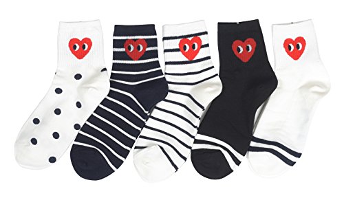 Customonaco Women's Cool Animal Fun Crazy Socks (Heart 5 Pairs)