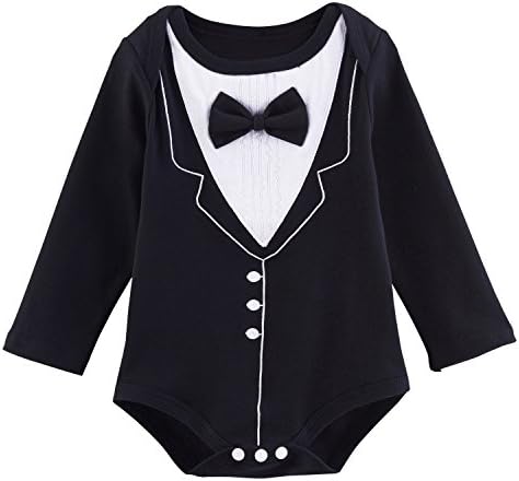 Yobe Baby Boys Gentleman Tuxedo Bodysuit with Bow Tie (3-6 Months, Black)