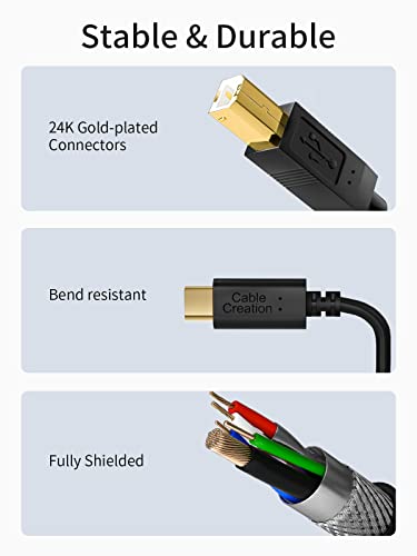 CableCreation USB B to USB C Printer Cable 6.6FT, Type B to Type C Printer Cord for MacBook Pro, Air, MIDI Cable for Yamaha Casio Digital Piano, MIDI Keyboard, DJ Controller, DAC to iPad - 2M, Black