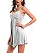 Women Lace Lingerie Sleepwear Chemises V-Neck Full Slip Babydoll Nightgown Dress Gray XL