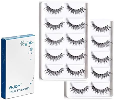 AJOY10 Pairs Crisscross Style Demi Wispies Eyelashes, Natural Look Fake Eyelashes, Invisible Bands Whispy Eyelashes, Short Length Thin Strip Lashes and Clear Bands, R-10W