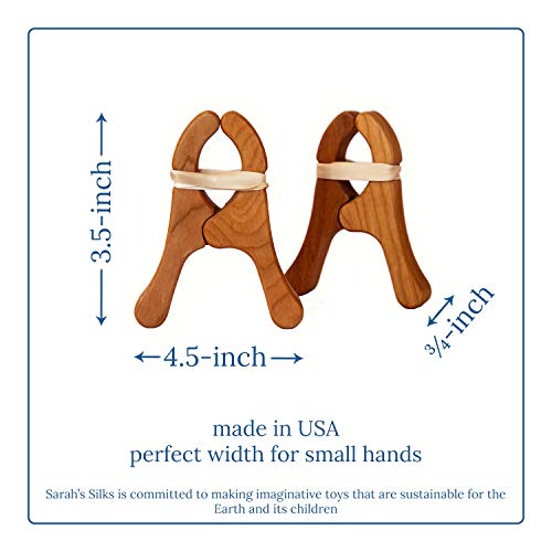 Sarah's Silks - Play Clips, Cherry Wood, Beeswax Polish, 4.5-Inch Long 3.5-Inch Wide + 2 Extra Rubber Bands for Each Clip (Cherry) - Thumbnail 4