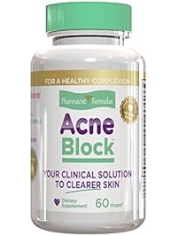 Pharmacist Formulas Acne Block - Natural Blemish, Pimple and Spot Treatment Cure with Clear Skin Vitamins Zinc and Selenium for Hormonal Cystic Solutions, 60 Veggie Capsules