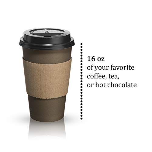 80 Disposable Humans for Health Hot Paper Coffee Cups - 16 oz | Set includes 80 Cups + Lids + Sleeves + Stir Straws