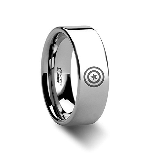 Captain america star shield super hero polished tungste…