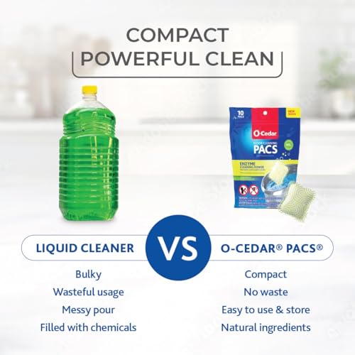 O-Cedar PACS Hard Floor Cleaner, Crisp Citrus Scent 10 Count (1-Pack) | Made with Naturally-Derived Ingredients | Safe to Use on All Hard Floors | Perfect for Mop Buckets