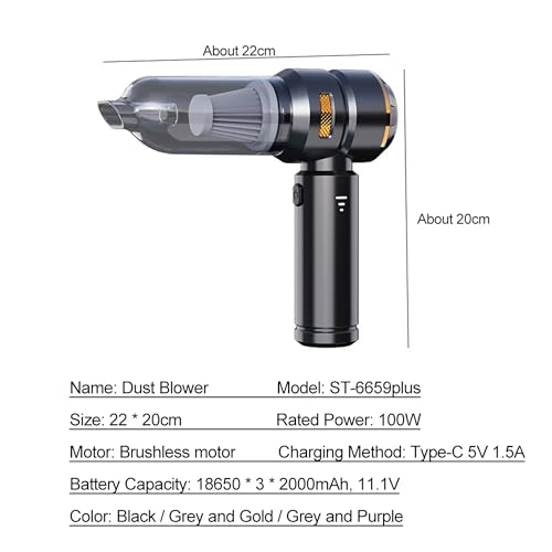 Aishini Handheld Cordless Vacuum, Car Vacuum Cleaner, 4-in-1 22000PA High Power Portable Rechargeable Vacuum Cleaner with Brushless Motor, Small Handheld Vacuum & Air Blower & Pump - Black