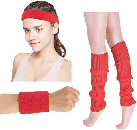 JINSEY Women's 80s Outfit Accessories Leg Warmers Gloves for 1980s Theme Party Supplies
