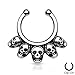 Linked Skulls Fake Non Piercing Septum Hanger Silver