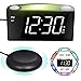 Extra Loud Alarm Clock with Bed Shaker for Heavy Sleepers, Deaf, Hearing Impaired, 7-Color Night Light, Large Digital Display, Full Range Dimmer, 12/24 H, Dual USB Charge Port for Kids Bedroom Pillow