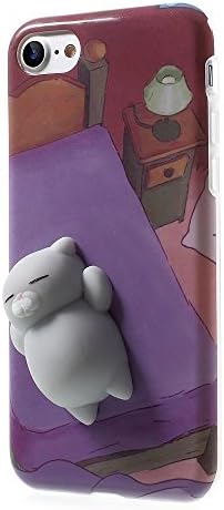iPhone 7/iPhone 8 Squishy Case, Squshies Cat Finger Pinch Relaxing Venting Pressure-relief 3D Mushy Toy Soft Silicone Poke Protective Cover Phone Case for iPhone 8/7 (Bed Cat)