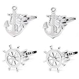 Gilind 2 Pairs Mens Cufflinks Nautical Anchor Ship Wheel Unique Wedding Business Shirt Cuff Links Mix Design Set Mens Jewelry Gift Box