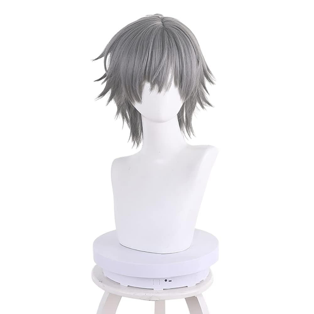 Grey Short Heat Resistant Synthetic Long Hair for Men Halloween Cos Anime Party Comic Con Replacement Wigs — image 1