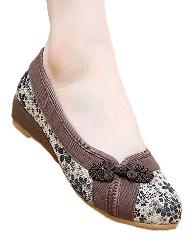 Soojun Women's Traditional Chinese Pointed-toe Slip On Walking Shoes Size US 8.5 Coffee