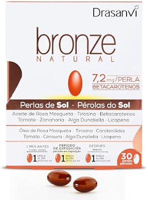 Acelerador de bronceado | Betacarotenos | Protege la Piel de Rayos UVA y Previene el Envejecimiento|Rosa de Mosqueta,Tomate, Zanahoria y Alga Dunaliella, Vitamina E, Licopeno, Luteína|30dias