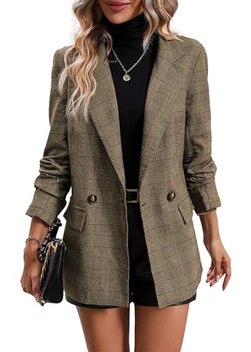 Mina Self 2025 Women's Plaid Houndstooth Blazer Jacket - Fully Lined Business Casual Office Suit with Pockets